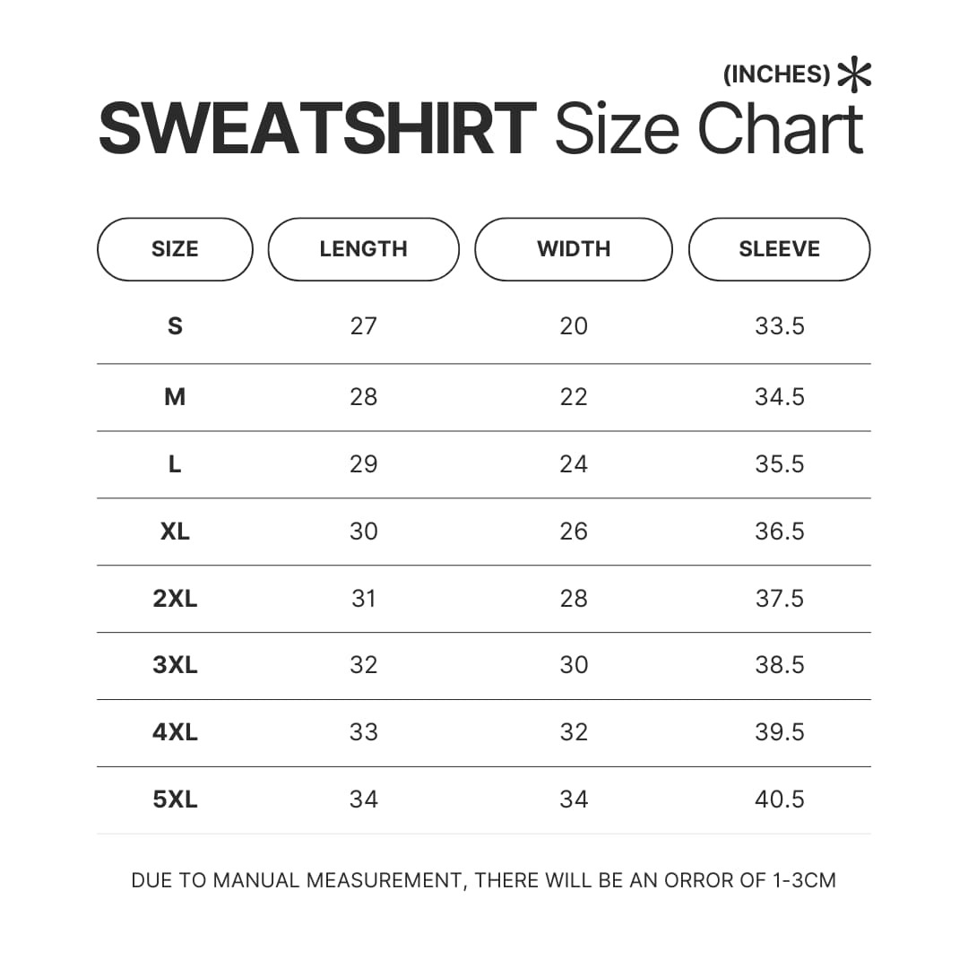 Sweatshirt Size Chart - Sakamoto Days Shop