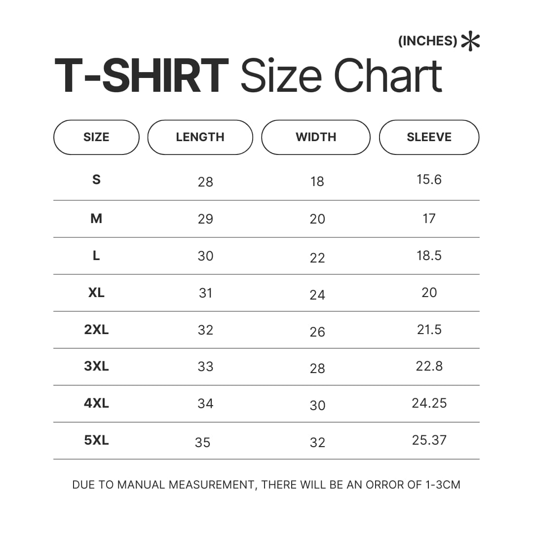 T shirt Size Chart - Sakamoto Days Shop