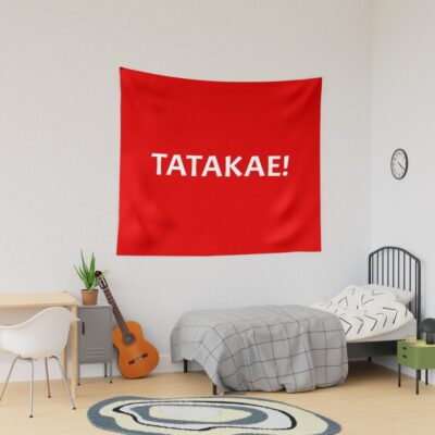 Tatakae Fight Anime Design White Design Red Bg Tapestry
