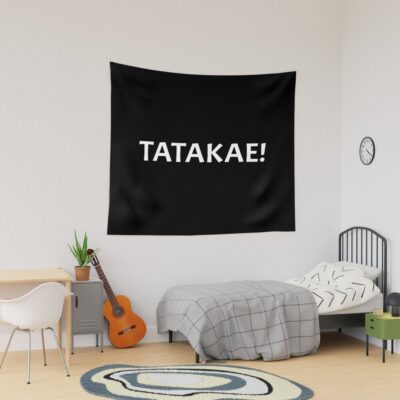 Tatakae Fight Anime Design White Design Tapestry